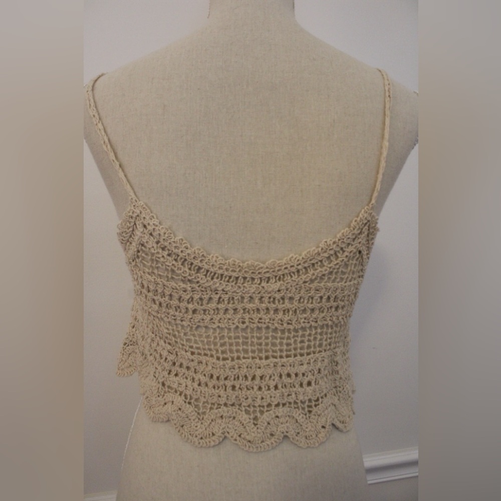 No Brand Boho Green and Cream Crochet Knit Tank Top Size S/M
